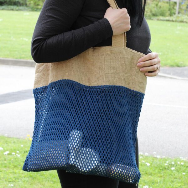 Pure Soft Jute and Cotton Mesh Bag - Denim - Image 2