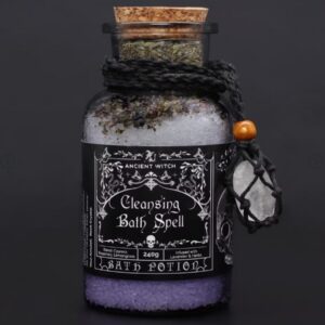 Bath Salt Spell Potion & Rock Crystal Amulet Necklace - Cleansing