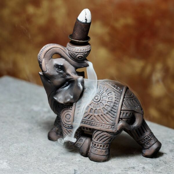 Wood Effect Elephant Backflow Incense Burner - Image 2