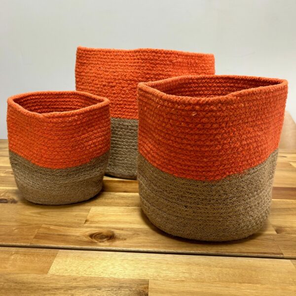 Set of 3 Cotton Rope Storage Baskets - Orange - Image 2