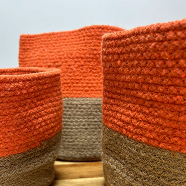 Set of 3 Cotton Rope Storage Baskets - Orange - Image 3