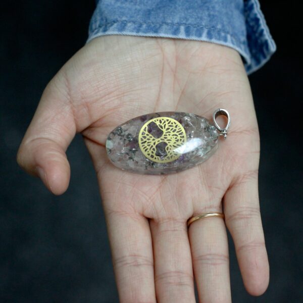 Orgonite Power Pendant - 7 Stone Chakra Oval with Tree - Image 4