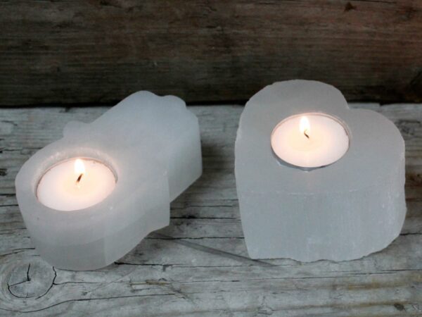 Selenite Hamsa Candle Holder  - Image 2