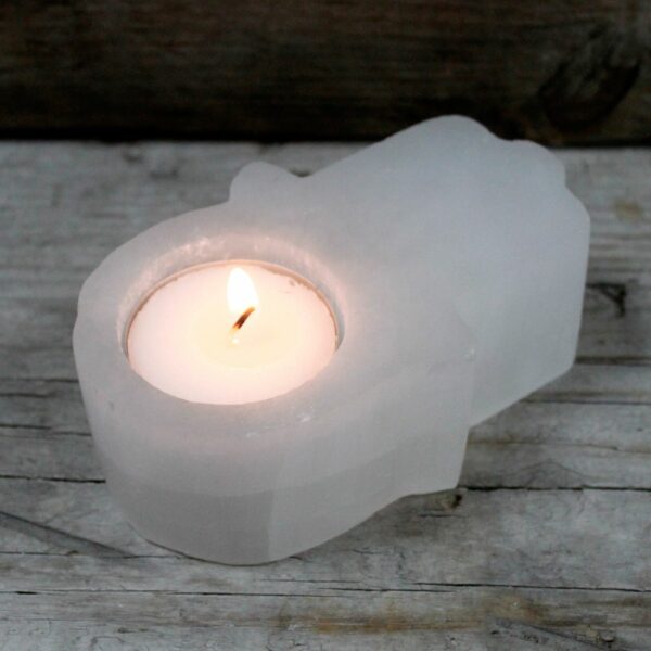 Selenite Hamsa Candle Holder  - Image 3
