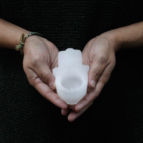 Selenite Hamsa Candle Holder  - Image 4