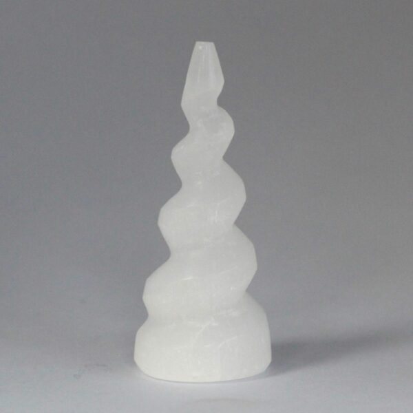 Selenite Spiral Unicorn Horn Tower - 10 cm - Image 2