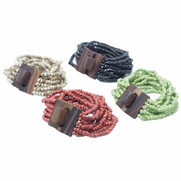 Multi-Bead Bangle Wooden Clasp - Assorted Colours - Image 2
