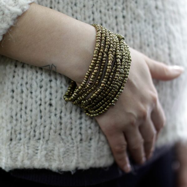 Multi-Bead Bangle Wooden Clasp - Assorted Gold/Bronze - Image 3