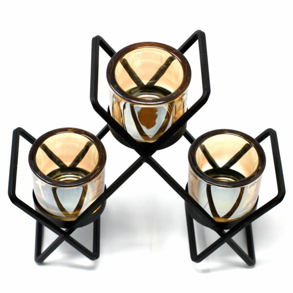 Centrepiece Iron Votive Candle Holder - 3 Cup Triangle - Image 2