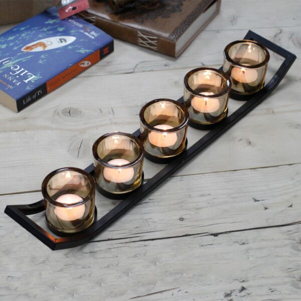 Centrepiece Iron Votive Candle Holder - 5 Cup Ledge - Image 3