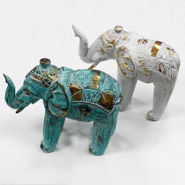 Wood Carved Elephant - White Gold - Image 5