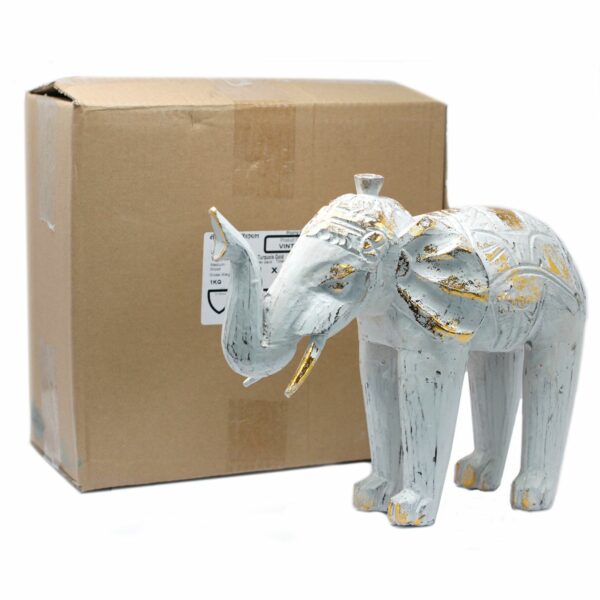 Wood Carved Elephant - White Gold - Image 6
