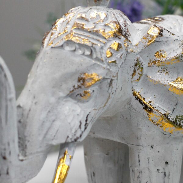 Wood Carved Elephant - White Gold - Image 7