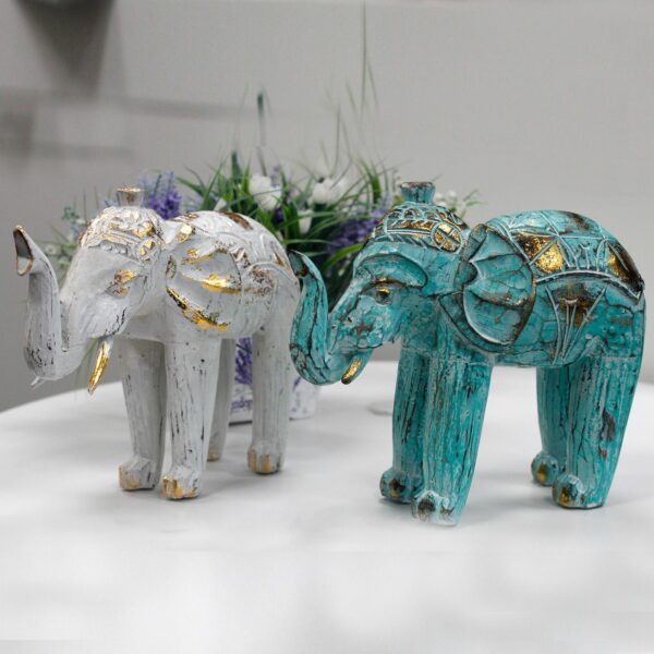 Wood Carved Elephant - Turquoise Gold - Image 4