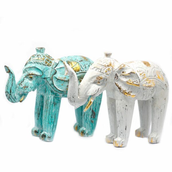 Wood Carved Elephant - Turquoise Gold - Image 6