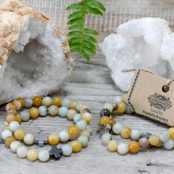 Set of 2 Gemstones Friendship Bracelets - Loyalty - Amazonite & Yellow Jasper - Image 4