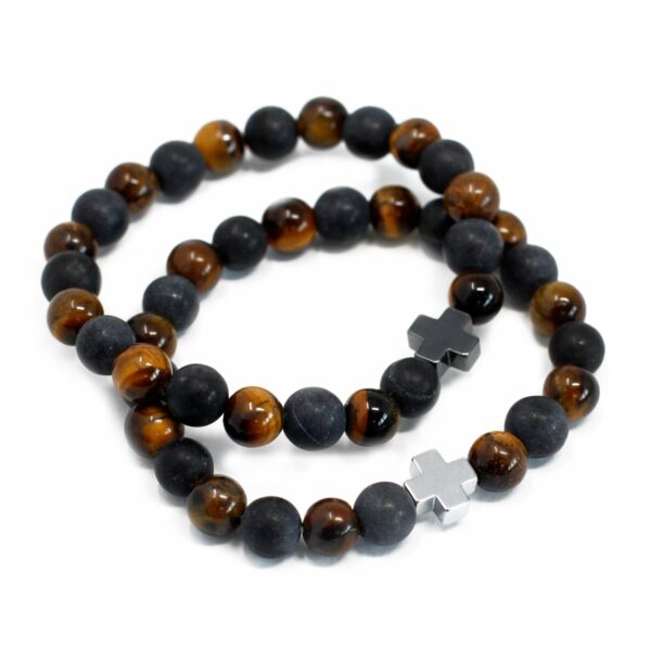 Set of 2 Gemstones Friendship Bracelets - Power - Tiger Eye & Black Stone - Image 4