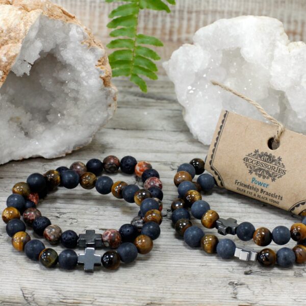 Set of 2 Gemstones Friendship Bracelets - Power - Tiger Eye & Black Stone - Image 6