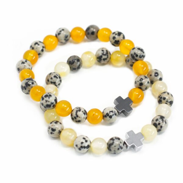 Set of 2 Gemstones Friendship Bracelets - Protection - Dalmatian Jasper & Yellow Agate - Image 4