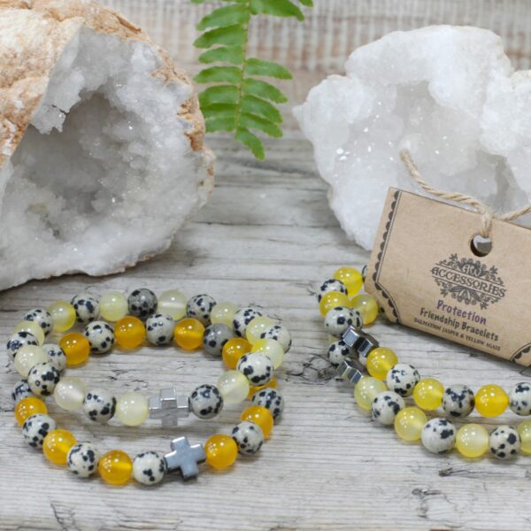 Set of 2 Gemstones Friendship Bracelets - Protection - Dalmatian Jasper & Yellow Agate - Image 6