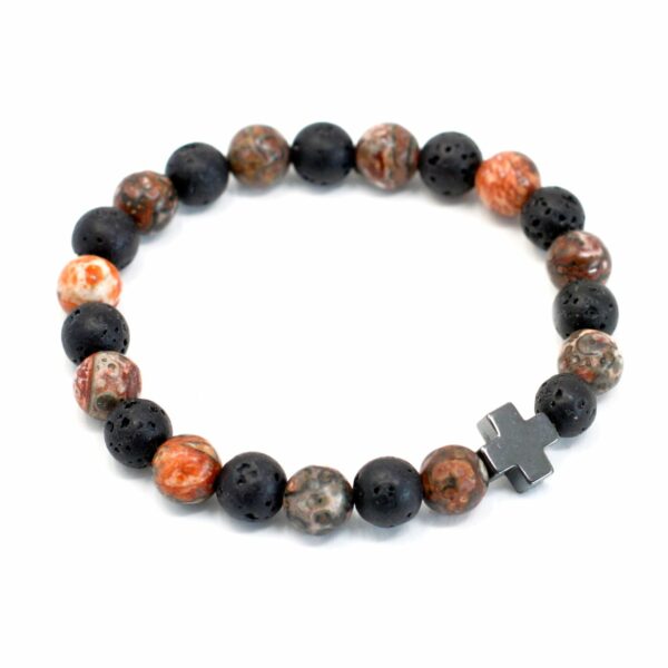Set of 2 Gemstones Friendship Bracelets - Eternity - Leopard Skin Jasper & Lava Stone - Image 5