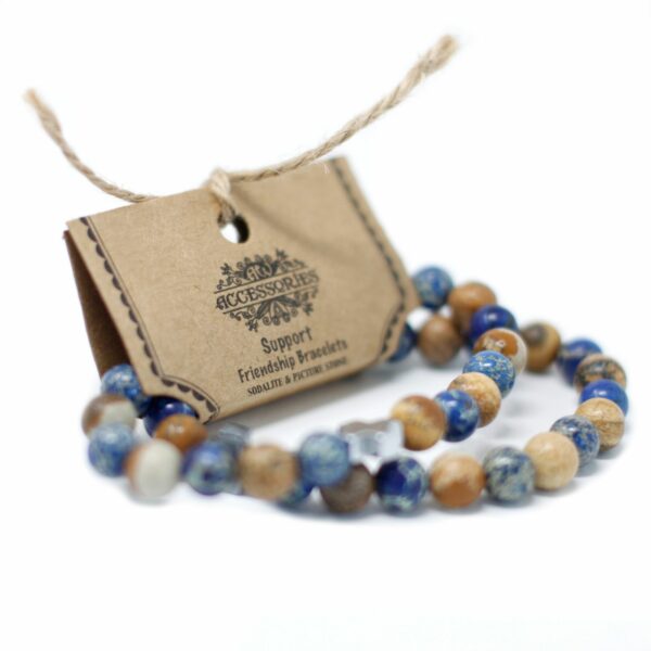 Set of 2 Gemstones Friendship Bracelets - Eternity - Leopard Skin Jasper & Lava Stone - Image 12