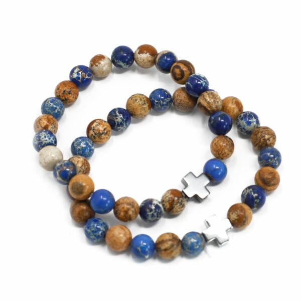 Set of 2 Gemstones Friendship Bracelets - Support - Sodalite & Picture Stone - Image 2