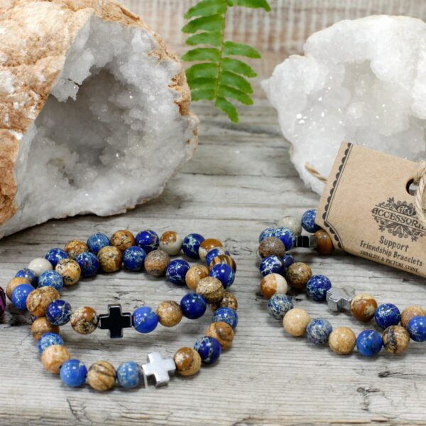 Set of 2 Gemstones Friendship Bracelets - Support - Sodalite & Picture Stone - Image 4
