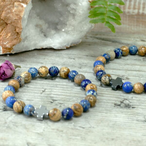 Set of 2 Gemstones Friendship Bracelets - Support - Sodalite & Picture Stone - Image 5