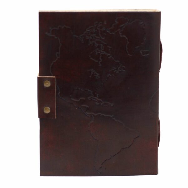 Leather World Map & Stitching Notebook (7x5") - Image 3