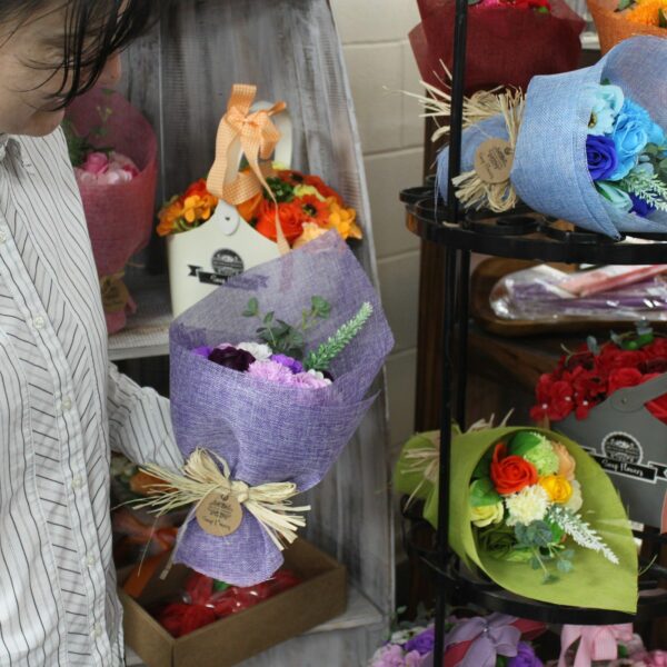 Standing Soap Flower Bouquet - Blue - Image 3