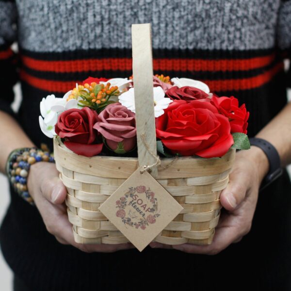 Large Red Bouquet in Wicker Basket - Image 2