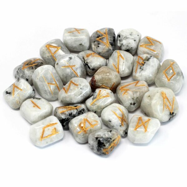 Runes Stone Set in Pouch - Rainbow Moonstone - Image 3