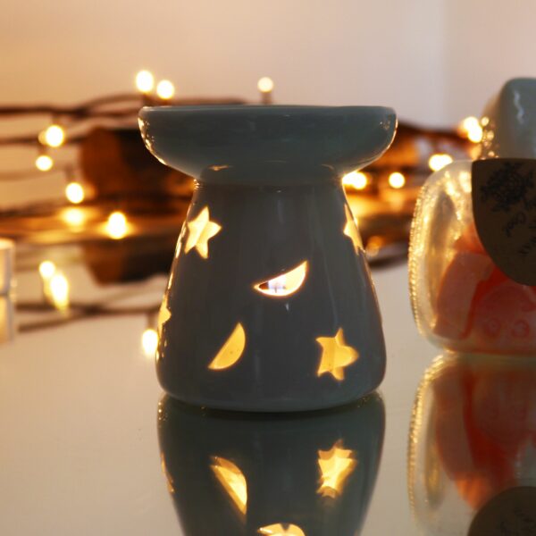 Lrg Classic White Oil Burner - Moon & Star - Image 2