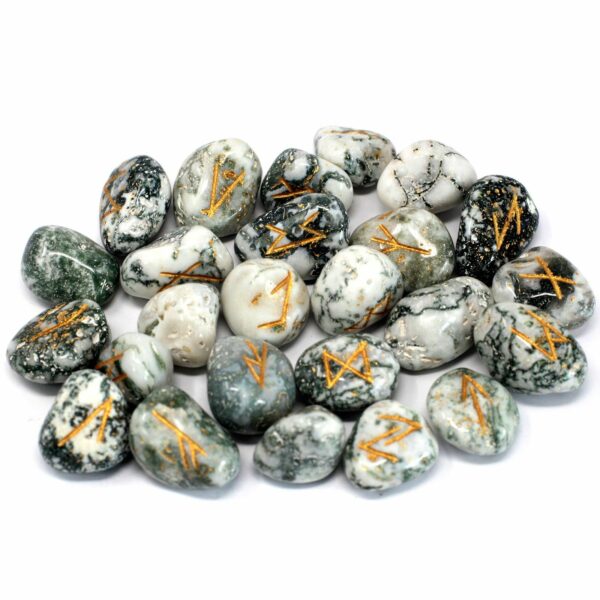 Runes Stone Set in Pouch - Tree Agate - Image 3