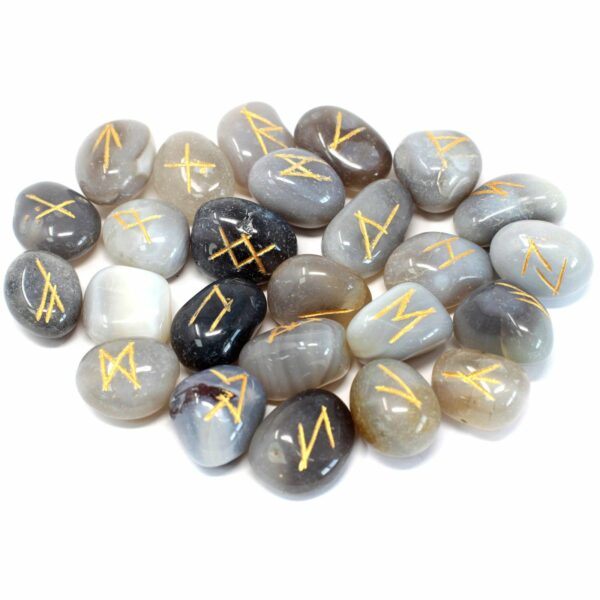 Runes Stone Set in Pouch - Grey Agate - Image 3