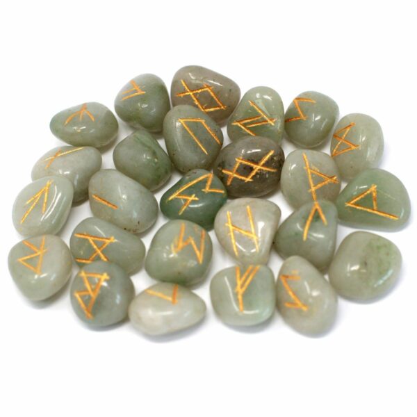 Runes Stone Set in Pouch - Green Aventurine - Image 3