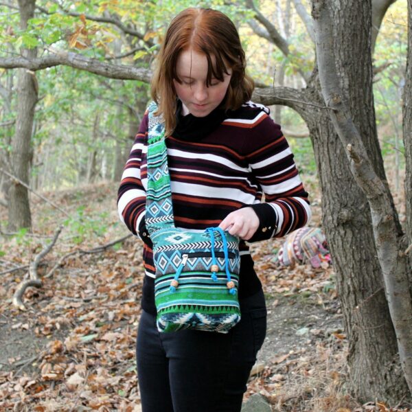 Jacquard Bag - Teal Sling Bag - Image 2