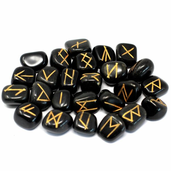 Runes Stone Set in Pouch - Black Agate - Image 3