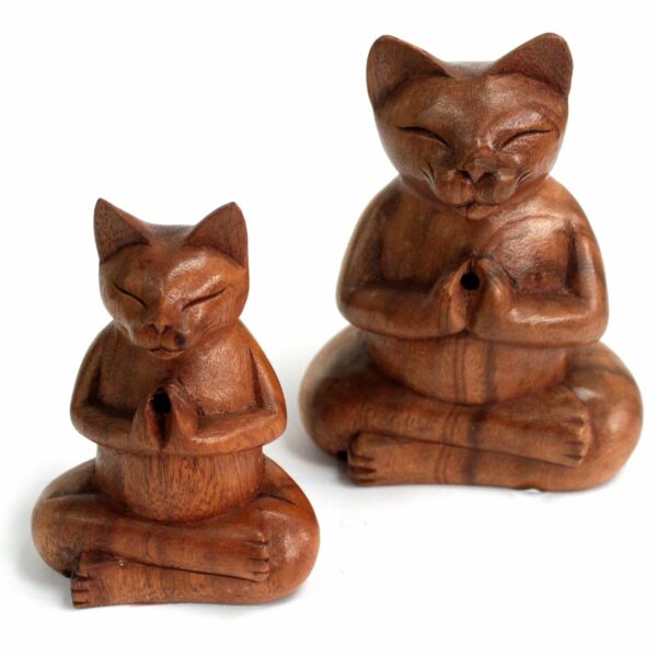 Wooden Carved Incense Burners - Lrg Yoga Cat - Image 5