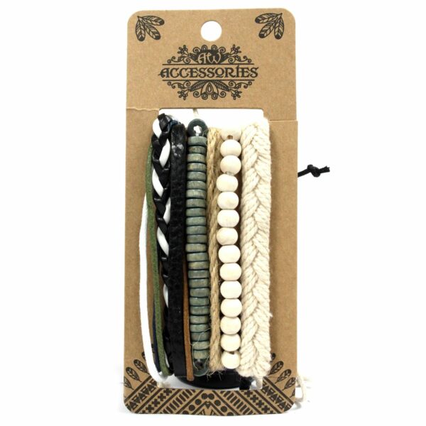 Mens Bracelet Sets - Green & Natural (asst) - Image 2