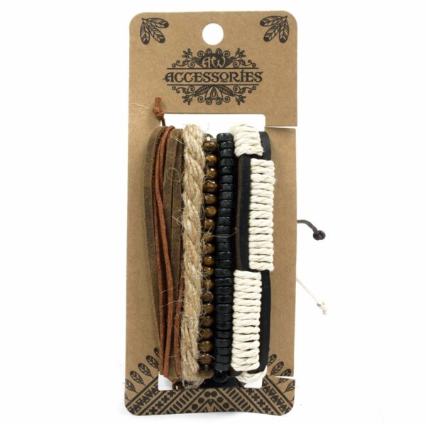 Mens Bracelet Sets - Green & Natural (asst) - Image 3