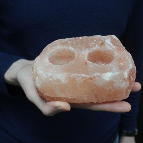 Natural Salt Candle Holder - 2 holes - Image 3