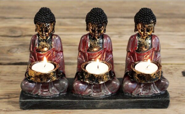 Antique Buddha - Three Devotees Candle Holder - Image 3