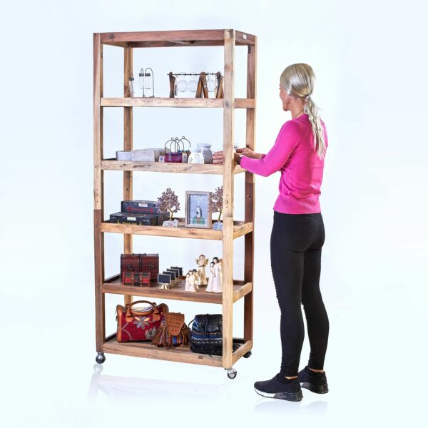 Six Shelf Display with Casters - Recycled Wood - Image 4