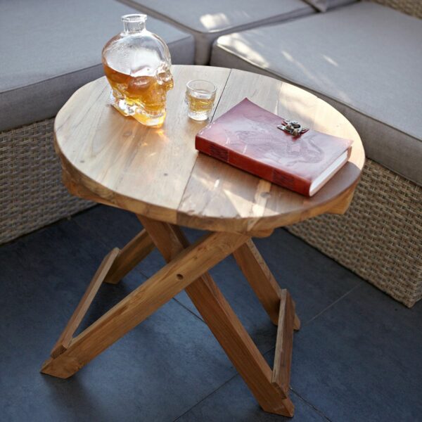 Round Folding Coffee Table - 50cm - Recycled Wood - Image 7
