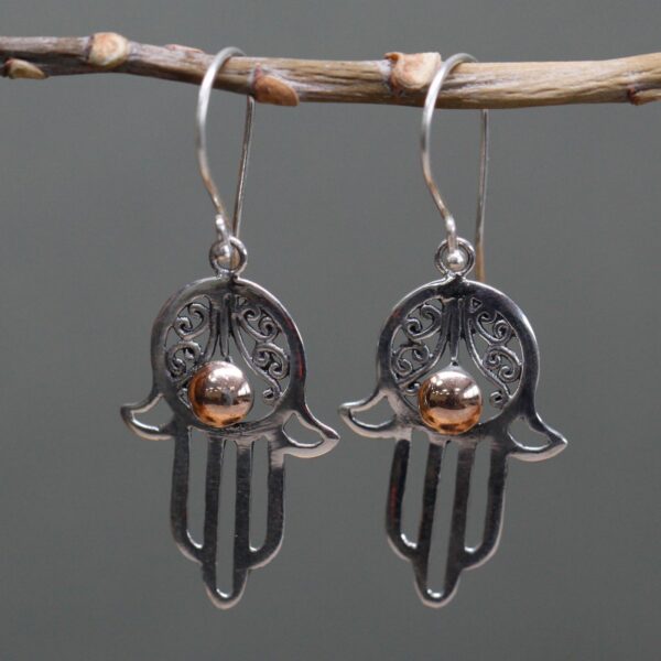 Silver & Gold Earring - Hamsa - Image 5