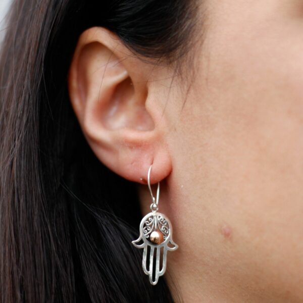 Silver & Gold Earring - Hamsa - Image 6
