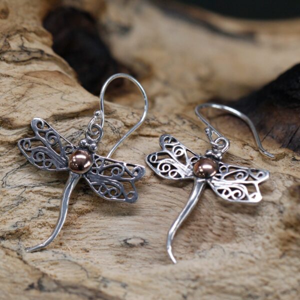 Silver & Gold Earring - Dragonflies - Image 5