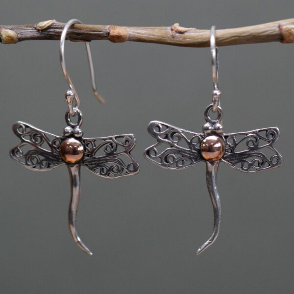 Silver & Gold Earring - Dragonflies - Image 6